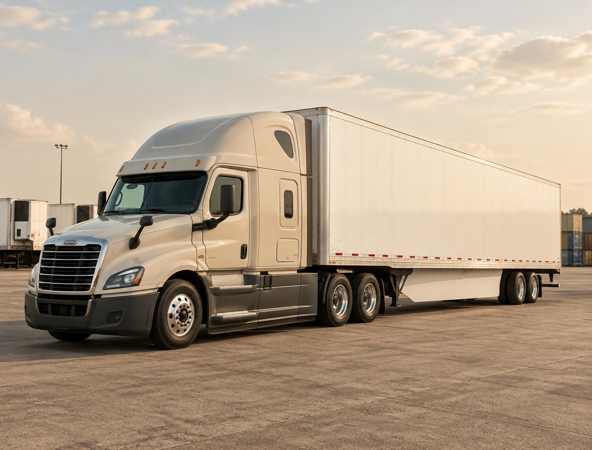 53-foot dry van trailer connected to a semi tractor